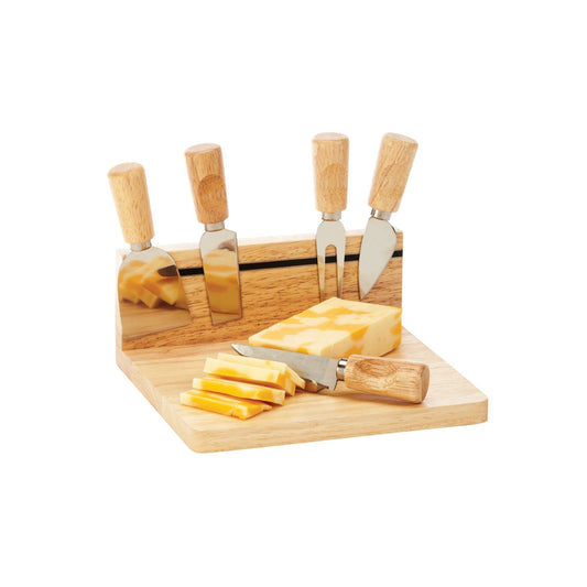 Rubberwood Magnetic Cheese Board Set with 5 Tools - Loft&Timber