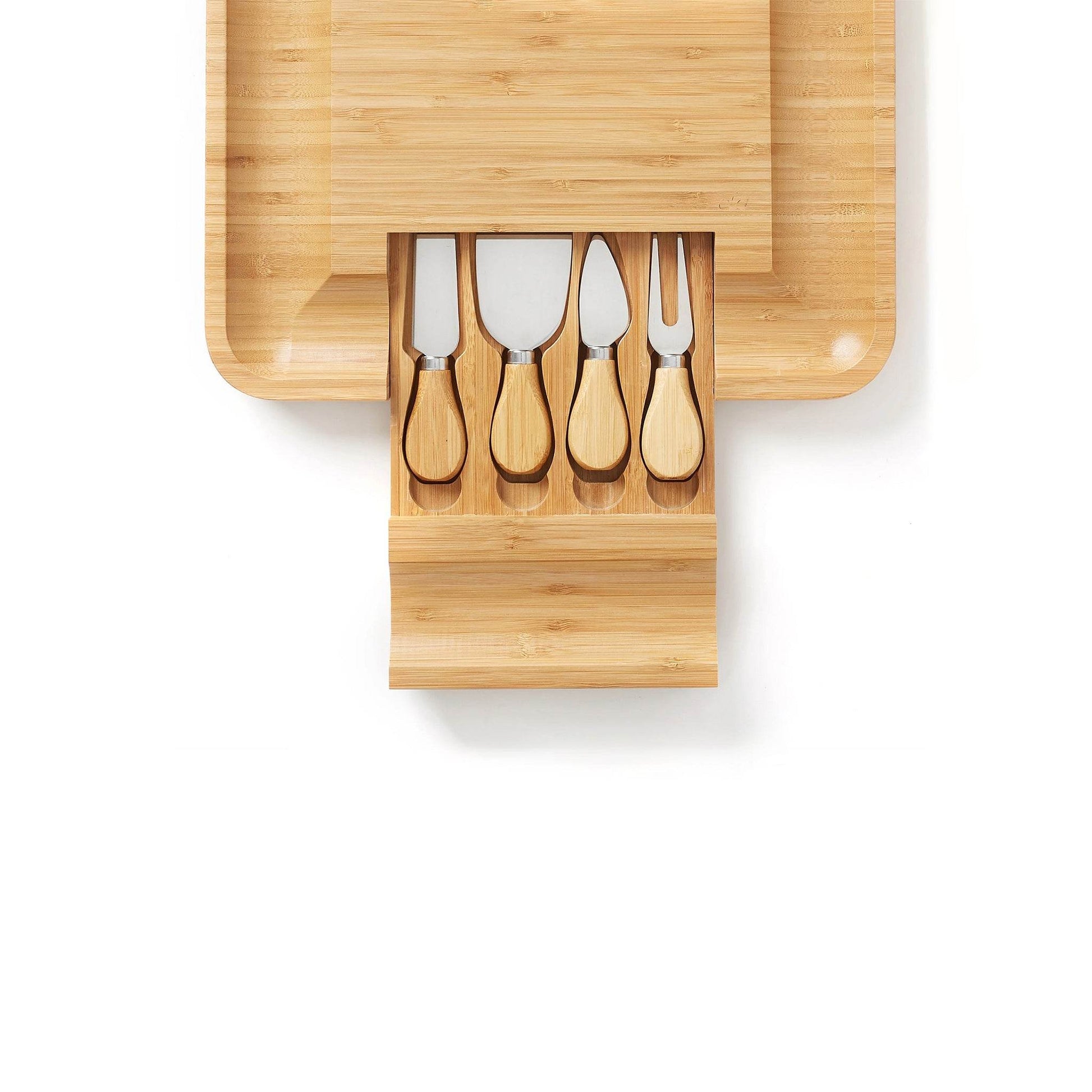 Bamboo 13'' Square Cheese Board with 4 Tools - Loft&Timber