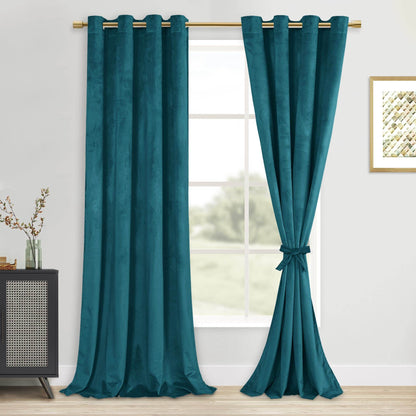 DWCN Velvet Blackout Curtains with Tiebacks, Set of 2 Panels - Loft&Timber
