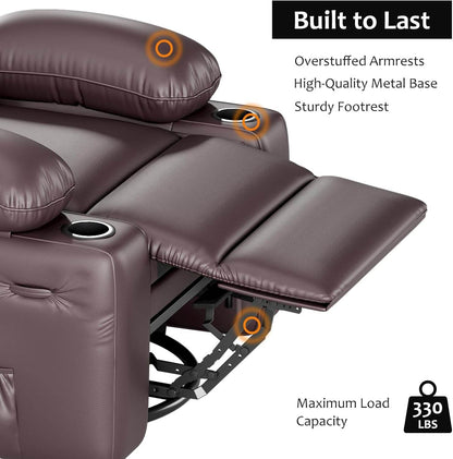 Leather Recliner Chair, Manual Recliner W/Comfortable Arms and Cup Holders for Living Room CF8011 - Brown, Medium - Loft&Timber
