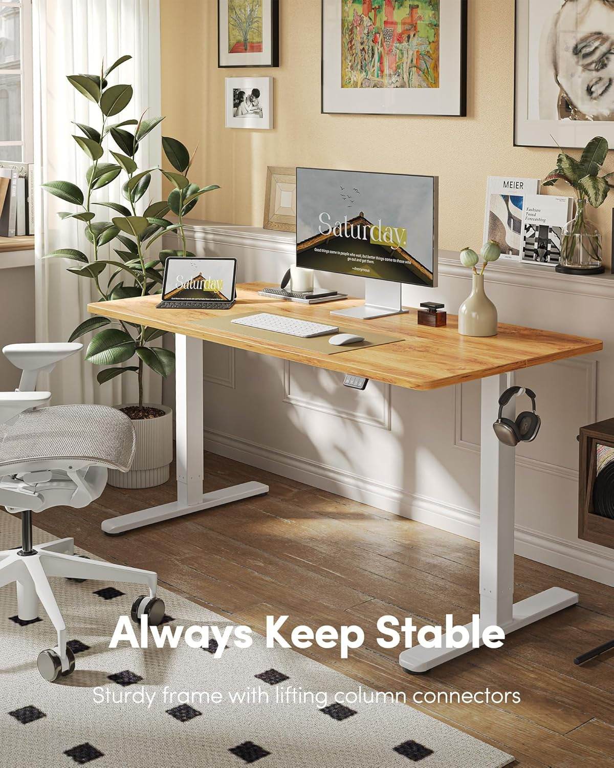 Electric Standing Desk, Height Adjustable in Light Rustic Brown - Loft&Timber