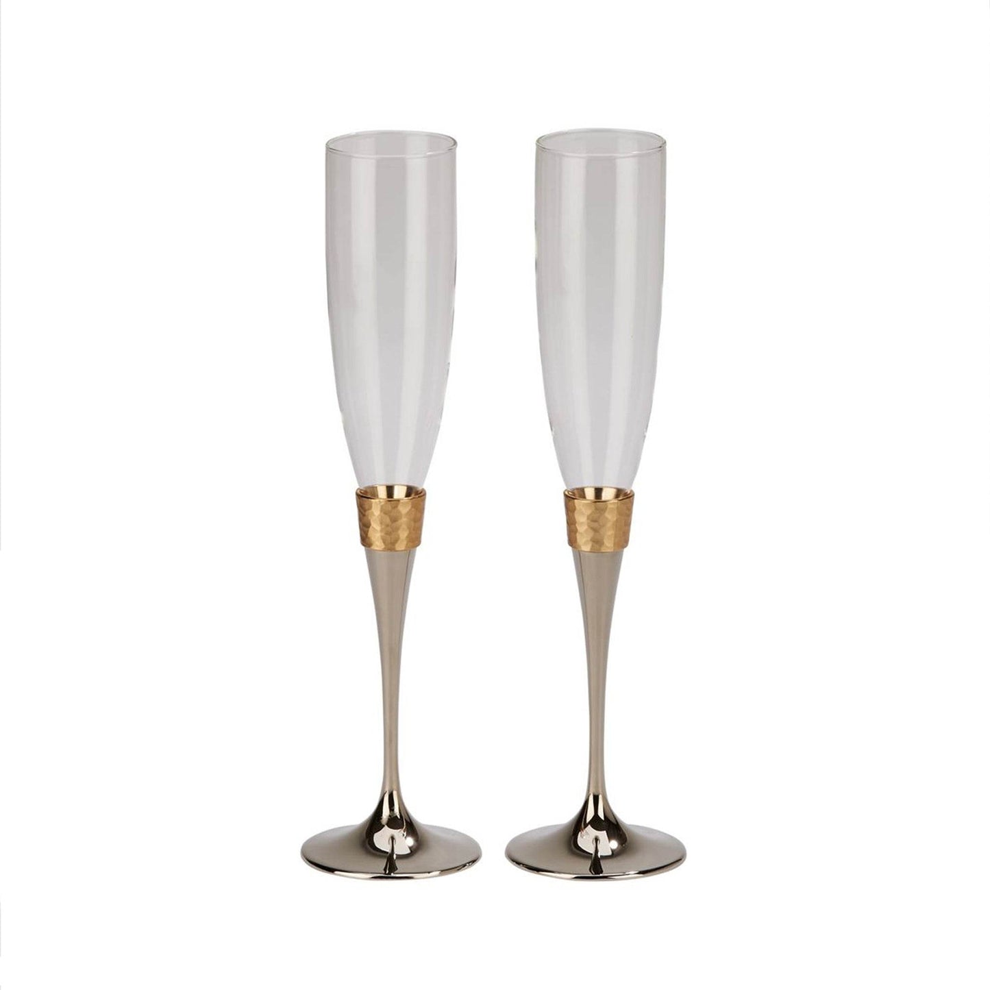 Hammered Gold Band Champagne Flutes Set - Loft&Timber