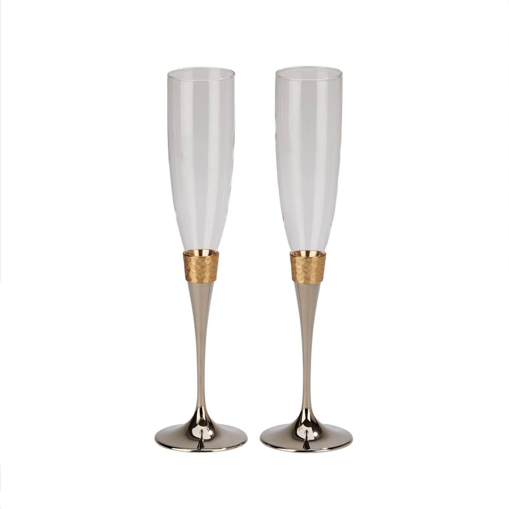 Hammered Gold Band Champagne Flutes Set - Loft&Timber