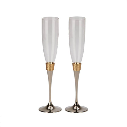 Hammered Gold Band Champagne Flutes Set - Loft&Timber
