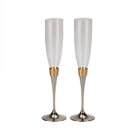 Hammered Gold Band Champagne Flutes Set - Loft&Timber