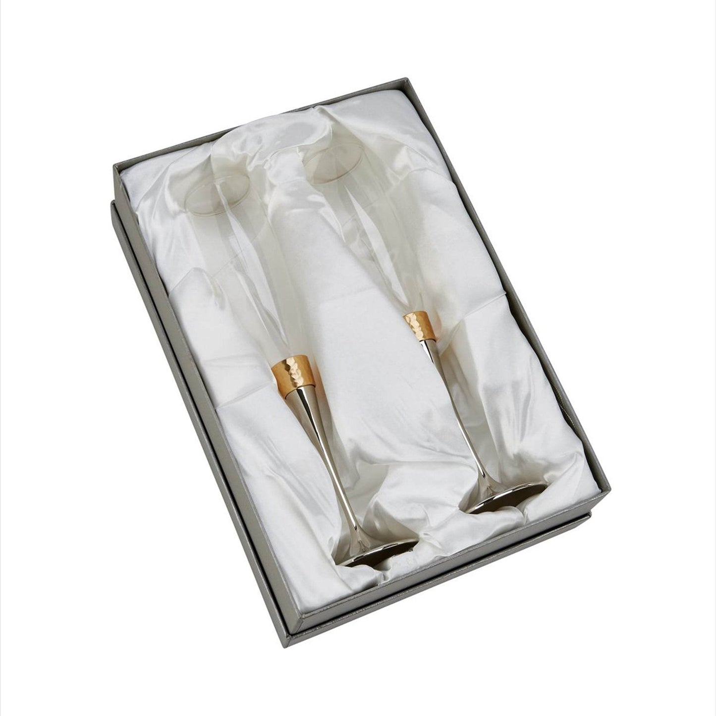 Hammered Gold Band Champagne Flutes Set - Loft&Timber