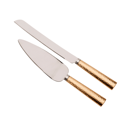 Gold Hammered Handle Cake Knife & Server Set - Loft&Timber