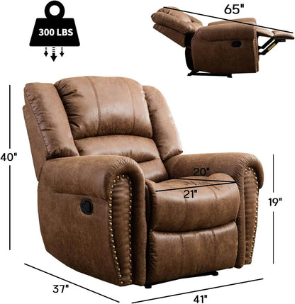 Leather Recliner Chair Set of 2, Classic and Traditional Manual Recliner Chair with Comfortable Arms and Back,Manual Single Recliner Sofa for Living Room, Nut Brown - Loft&Timber