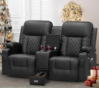 Large Loveseat Recliner, Loveseat Recliner Sofa with Storage Console, Recliner Chair with USB Ports, 2 Cell Phone Holders, Cup Holder, Loveseat Couch for Living Room - Loft&Timber