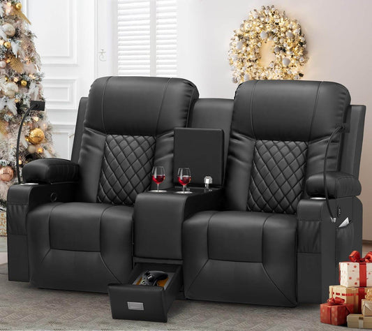 Large Loveseat Recliner, Loveseat Recliner Sofa with Storage Console, Recliner Chair with USB Ports, 2 Cell Phone Holders, Cup Holder, Loveseat Couch for Living Room - Loft&Timber