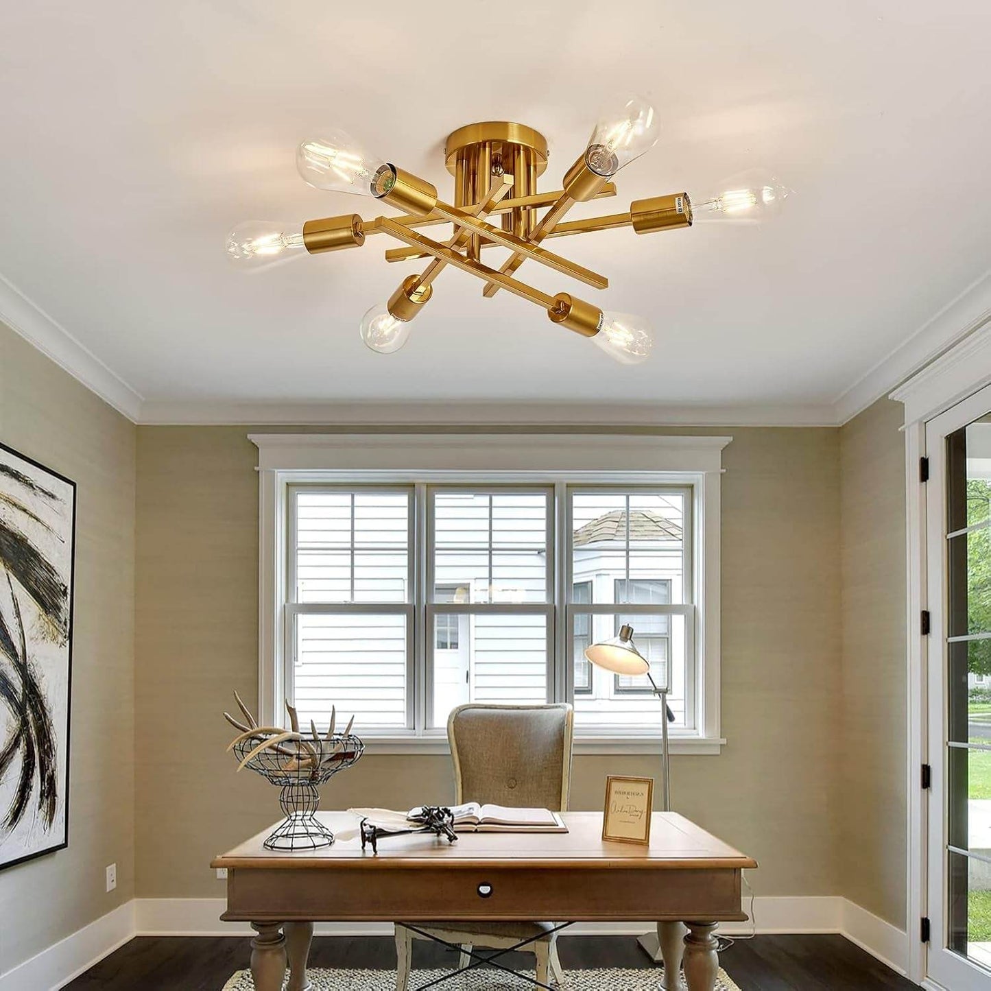 6-Light Gold Sputnik Chandelier Semi Flush Modern - Loft&Timber