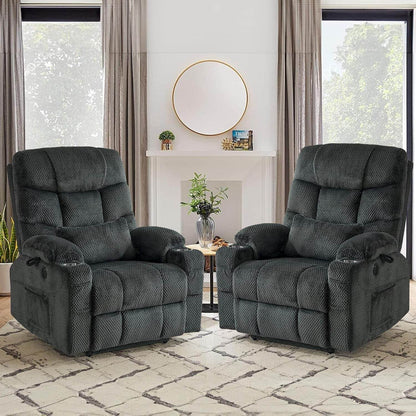 Large Dual Motor Lay Flat Power Lift Recliner Chair Set of 2 for Elderly with Massage and Heat, Textile Oversized Recliner Chair, Lift Chairs Recliner with Lumbar Pillow, Cup Holder, Grey - Loft&Timber