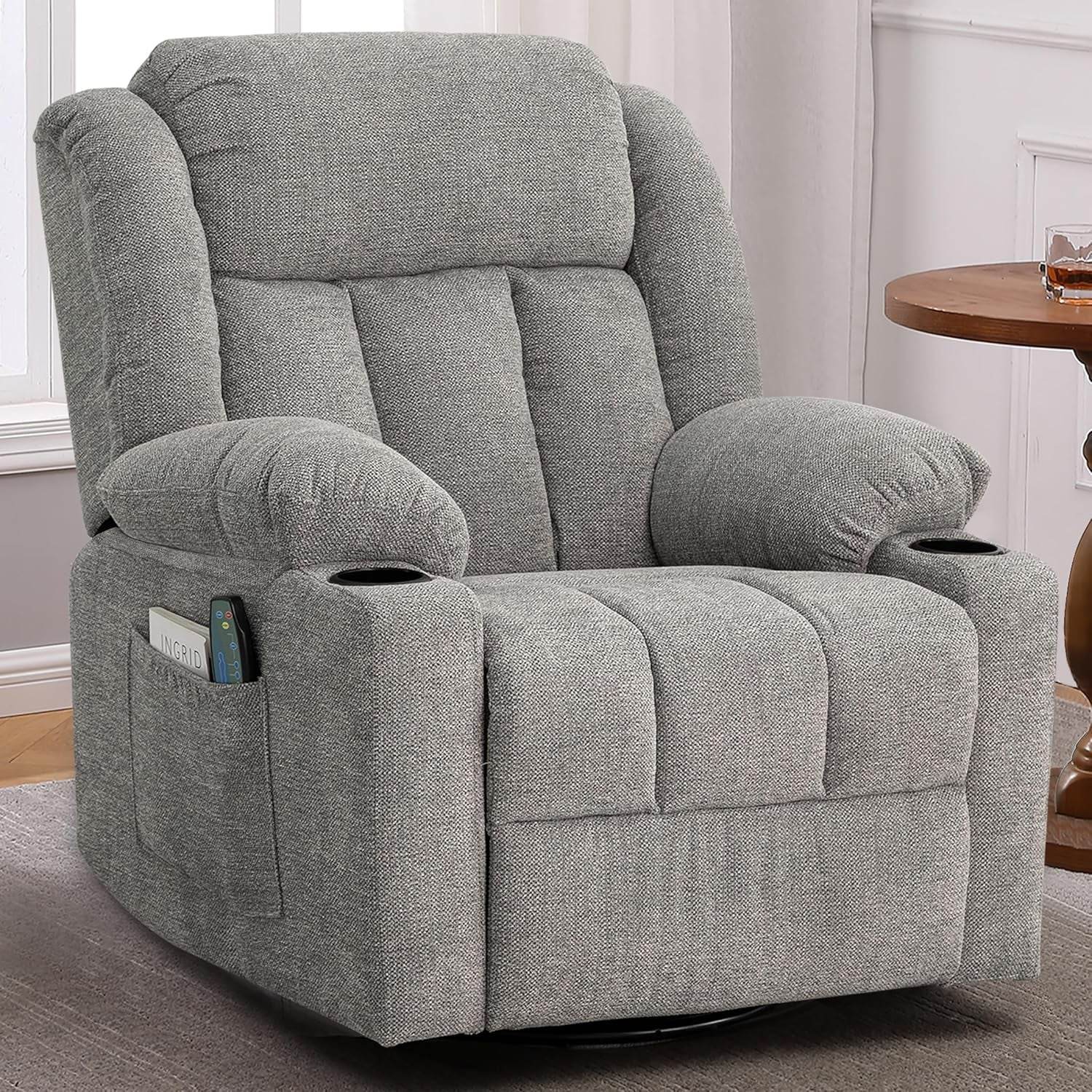 Rocker Swivel Recliner Chair, Overstuffed Large (Lime Gray) - Loft&Timber