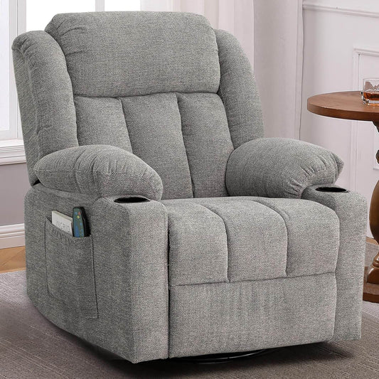 Rocker Swivel Recliner Chair, Overstuffed Large (Lime Gray) - Loft&Timber