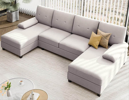 Sectional Sofa Couches for Living Room, U Shaped Sofa Living Room Furniture Sets, 4 Seat U Shaped Sofa Sectional Couch with Chaise, Beige - Loft&Timber