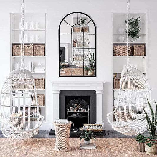 Wall Mirror Window Decorative Mirrors Arched Farmhouse for Living Room Bedroom Entryway Bathroom Vanity (Black,41.3”X 24” X1”) - Loft&Timber