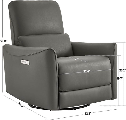 Power Recliner Chair Swivel Glider, FSC Certified Upholstered Faux Leather Living Room Nursery Reclining Sofa Chair with Lumbar Support, Charcoal-1