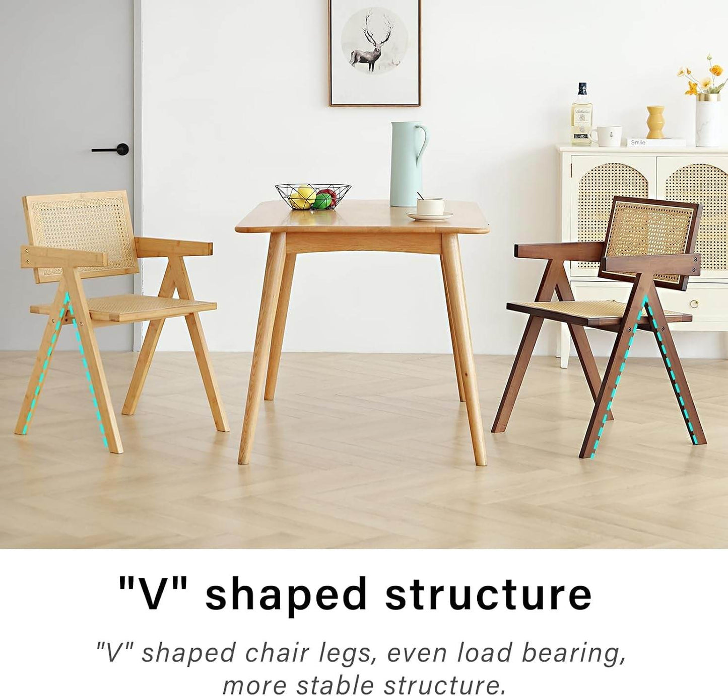 Rattan Dining Chairs Set of 2, Mid Century Modern in Walnut - Loft&Timber