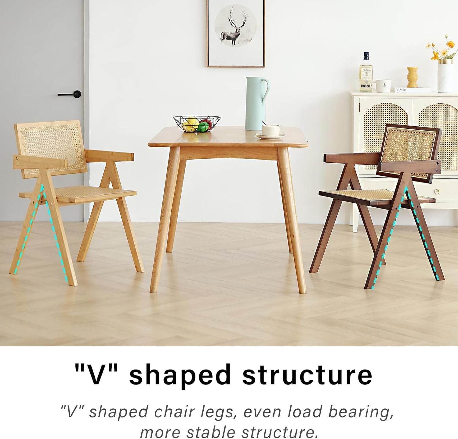 Rattan Dining Chairs Set of 2, Mid Century Modern in Walnut - Loft&Timber