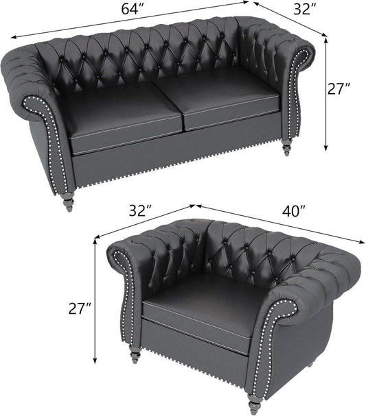 Sectional Modular Sofa Couches, PU Leather Modular Sofa Furniture Set Tufted Cushion Suitable for Small Space Configuration Sofa, Office Meeting Room Couch (PU Black, 1-2)-1