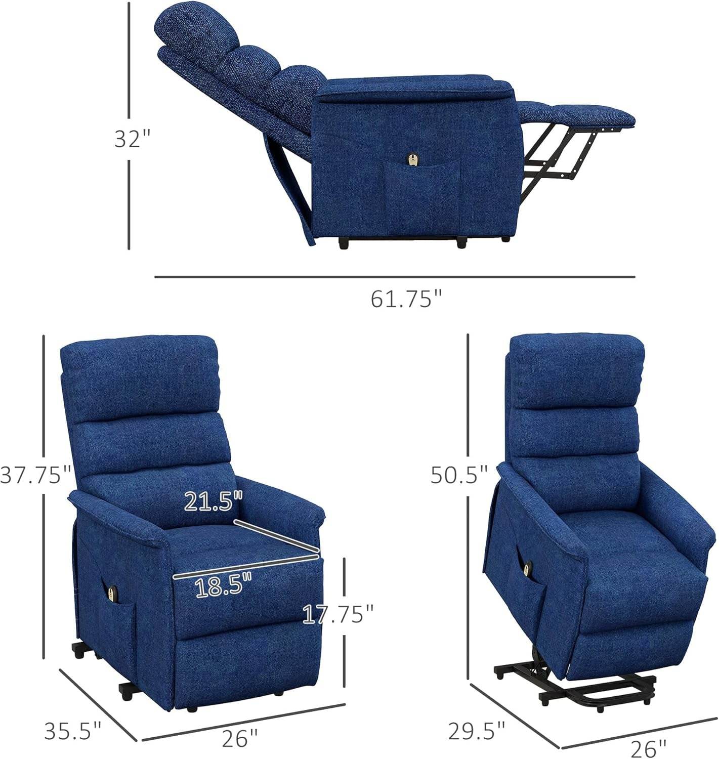 Easy Assembly Power Lift Recliner Fabric Elderly Blue - Loft&Timber