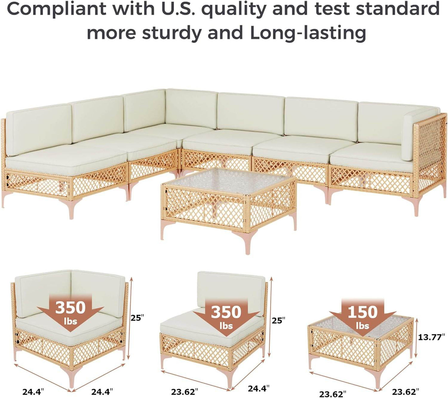 Outdoor Wicker Sectional Sofa Set with Tempered Glass Table - Loft&Timber