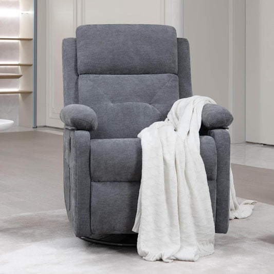 Grey Swivel Rocker Recliner Chair With Adjustable Backrest - Loft&Timber