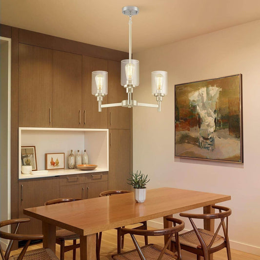 3 Lights Brushed Nickel Chandeliers for Dining Room Light Fixture over Table, Entryway Chandelier for Foyer, Hallway Light Fixtures with Glass Shade for Kitchen Island Foyer Hallway - Loft&Timber