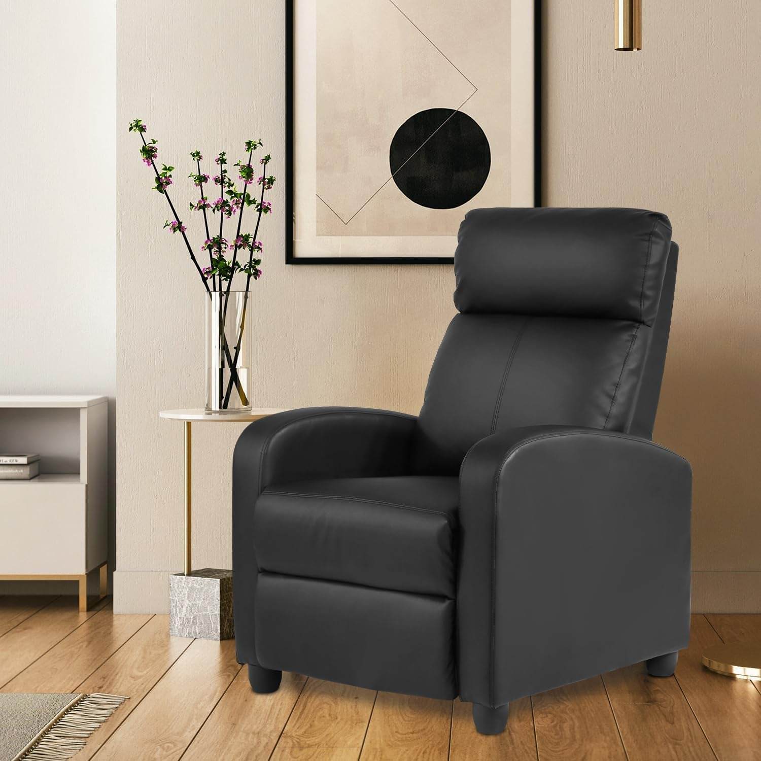 Recliner Chair PU Leather Recliner Sofa Home Theater Seating with Lumbar Support Overstuffed High-Density Sponge Push Back Recliners Armchair for Living Room,Black - Loft&Timber