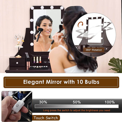 Brown Vanity Set with 10 LED Lights - Loft&Timber