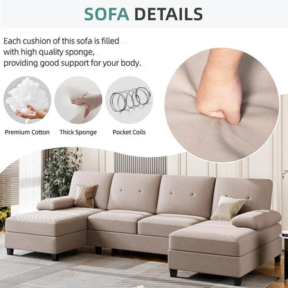 Sectional Sofa Couches for Living Room, U Shaped Sofa Living Room Furniture Sets, 4 Seat U Shaped Sofa Sectional Couch with Chaise, Dark Beige - Loft&Timber