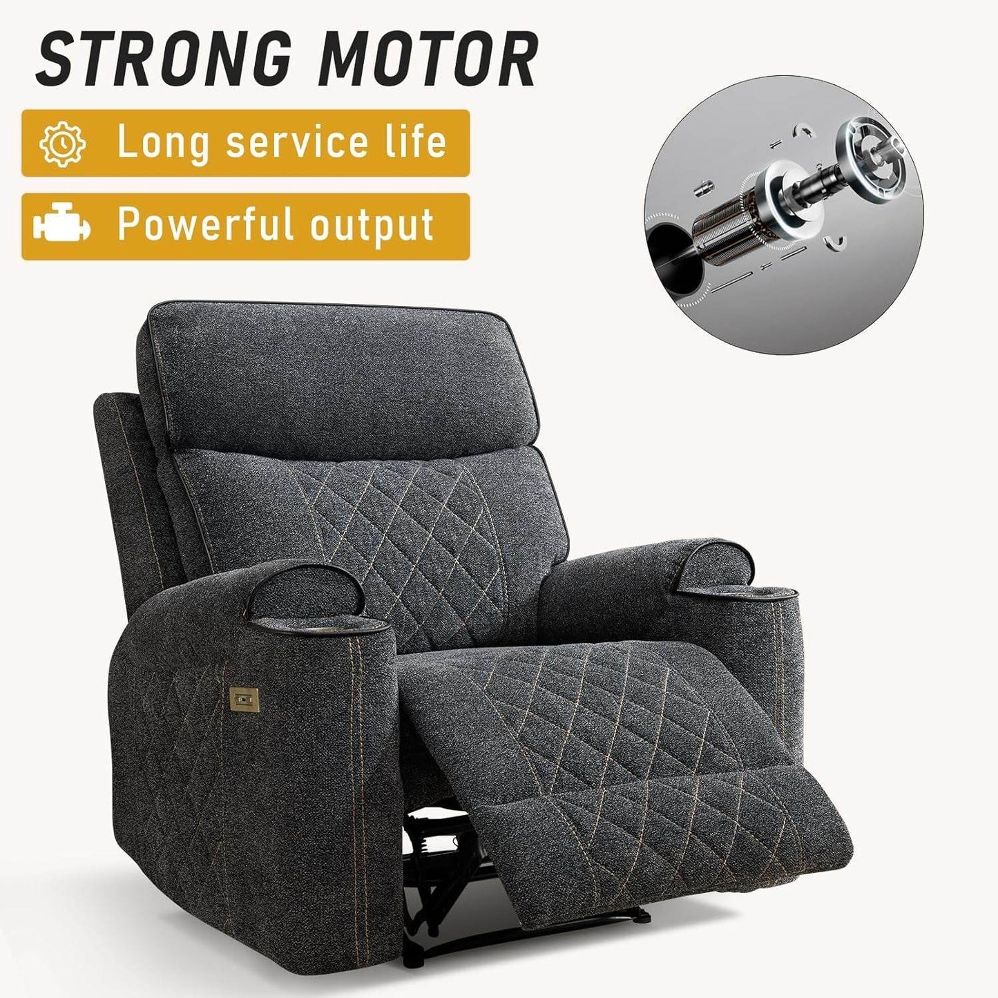 Electric Recliner Chair, Soft Fabric Power Recliner - Loft&Timber