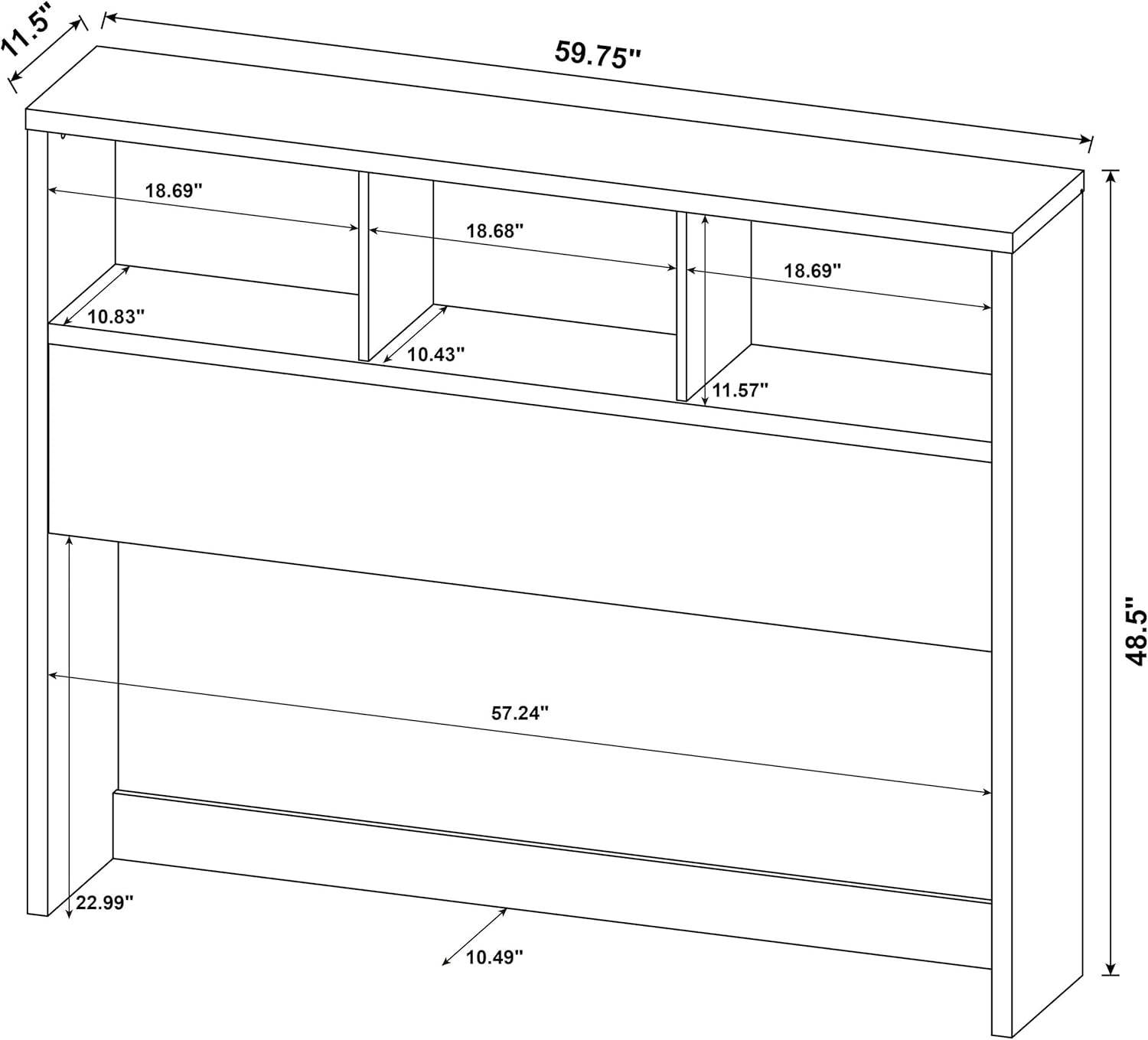 Queen Bookcase Headboard with Dark Pine Finish - Loft&Timber