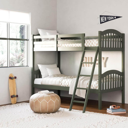 Long Horn Twin-Over-Twin Bunk Bed (Olive) - GREENGUARD Gold Certified, Converts to 2 Individual Twin Beds - Loft&Timber