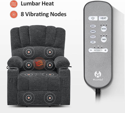 Dark Grey Power Lift Recliner Massage, Heat, USB - Loft&Timber
