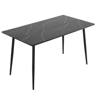 Rectangular table with arc MDF Black tabletop splicing PVC marble surface 140*76*76cm - Loft&Timber