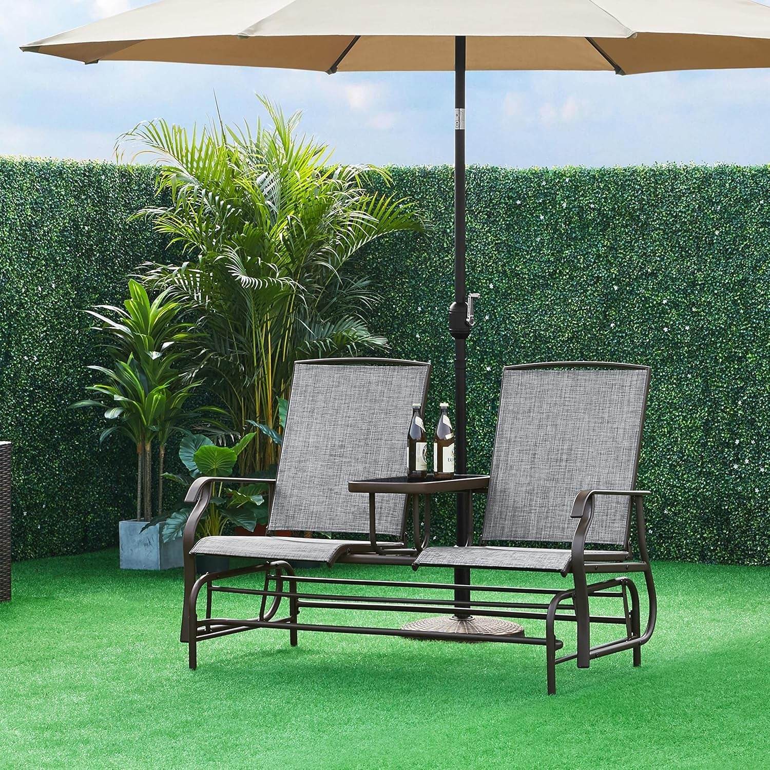 Two-Seat Outdoor Glider Bench with Center Table - Loft&Timber