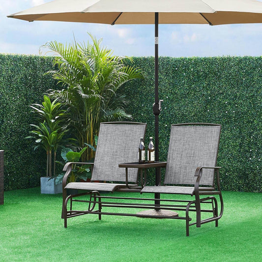 Two-Seat Outdoor Glider Bench with Center Table - Loft&Timber