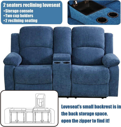 Recliner Sofa Set /Blue Linen - Loft&Timber