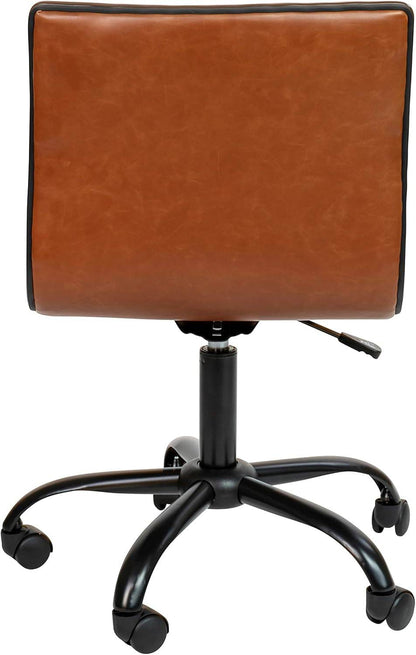 Alan Low-Back Ribbed Upholstered Vinyl Swivel Desk Chair with Padded Seat in Brown - Loft&Timber