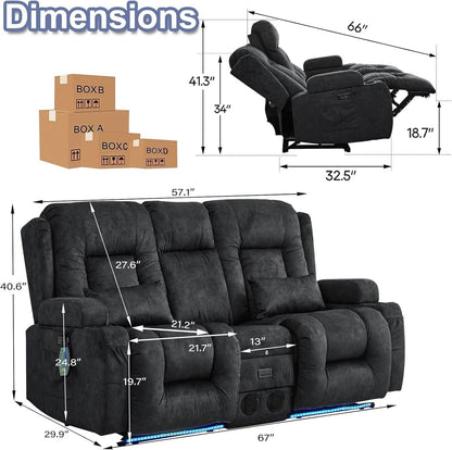 Power Loveseat Recliner Sofa with Massage & Heat (Velvet, Grey) - Loft&Timber