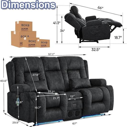 Power Loveseat Recliner Sofa with Massage & Heat (Velvet, Grey) - Loft&Timber