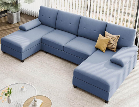 Sectional Sofa Couches for Living Room, U Shaped Sofa Living Room Furniture Sets, 4 Seat U Shaped Sofa Sectional Couch with Chaise, Blue - Loft&Timber
