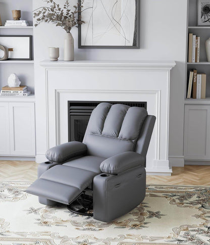 Leather Recliner Chair, Manual Recliner W/Comfortable Arms and Cup Holders for Living Room CF8011 - Gray, Medium - Loft&Timber
