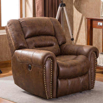 Electric Recliner Chair W/Breathable Bonded Leather, Classic Single Sofa Home Theater Recliner Seating W/USB Port (Nut Brown) - Loft&Timber