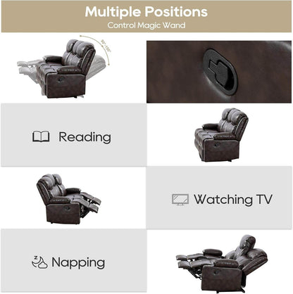 Recliner Sofa Set - Reclining Sofa Couch Set, 2 Pieces Recliner Furniture Sofa Set, 3-Seater Reclining Sofa & 2-Seater Reclining Loveseat with Massage & Heat for Living Room (Brown) - Loft&Timber