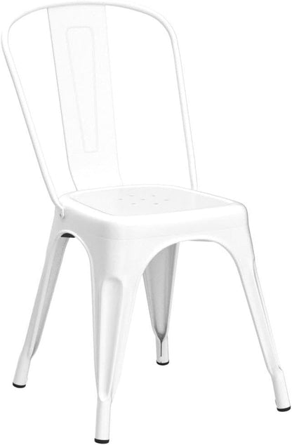 Tolix Style Metal Dining Chair White Stackable Set Of 4-3