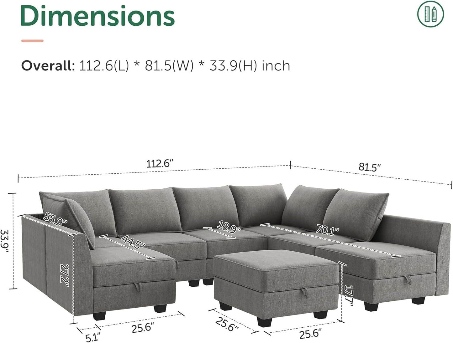 Oversized Modular U-Shaped Sectional Sofa - Loft&Timber