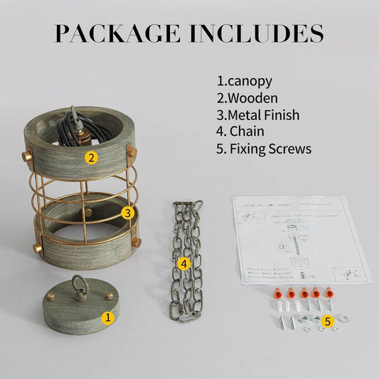 Farmhouse Pendant Light, Adjustable Metal and Wood Chandelier Light Fixture, Rustic Pendant Lighting for Kitchen Island, Bedroom, Dining Room and Entryway, Blue Gray - Loft&Timber