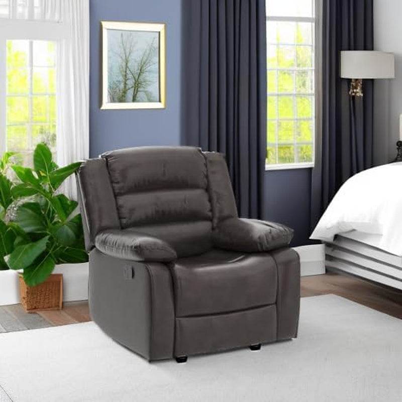 Manual Recliner Chair, Breathable Faux Leather Reclining Chairs with Overstuffed Arm and Back, Living Room Single Sofa Recliners (Dark Brown) - Loft&Timber